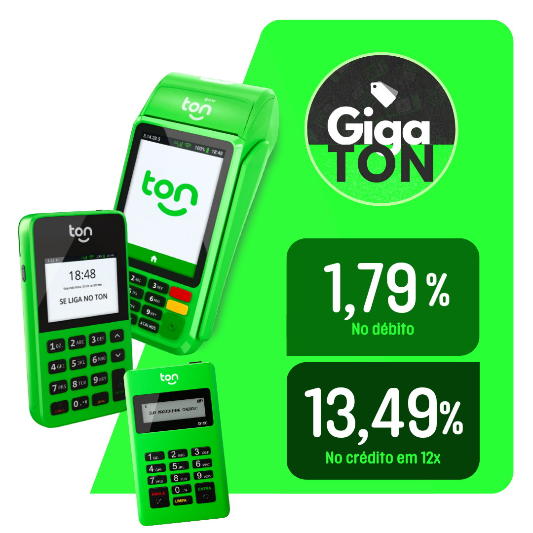 Maquininha de cartão Ton 0,85 % de taxa no débito e crédito com